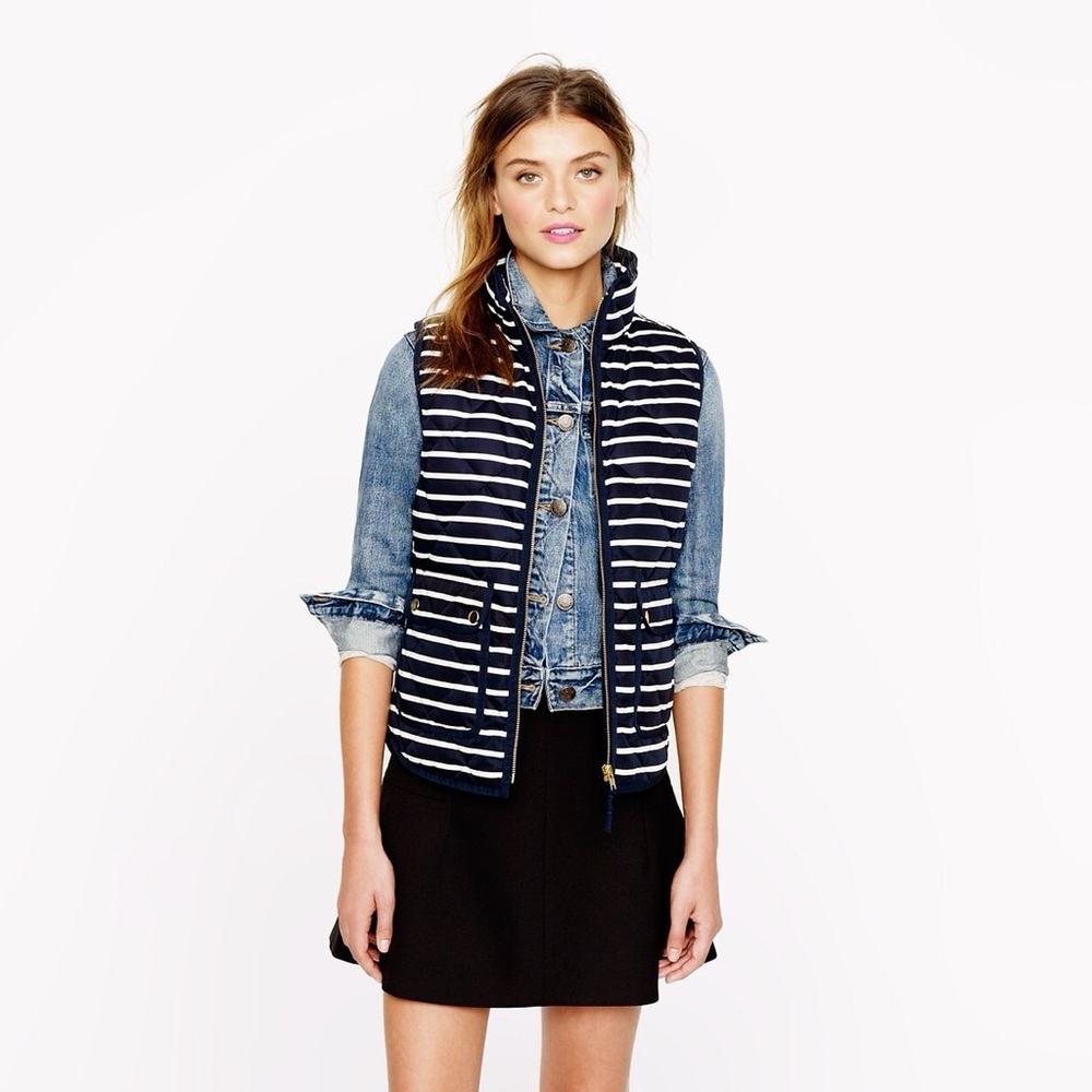 J.Crew Navy Striped Women's Quilted Vest - Size XS